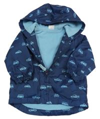 Tmavomodrá šusťáková jarní bunda s auty a kapucí F&F
