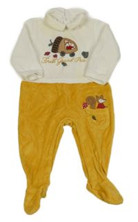 Bílo-okrový sametový overal s veverkou a límečkem Prénatal