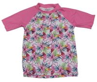 Bílo-růžové UV tričko s plameňáky Pocopiano