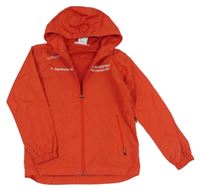 Červená šusťáková sportovní bunda s nápisy a kapucí UHLsport