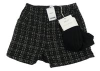 Nové - 2set - Černo-bílo-zlaté kostkované kraťasy + černé žebrované punčocháče Next