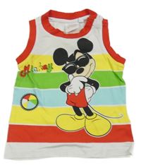 Bílo-barevné pruhované tílko s Mickeym Disney 