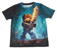 Modré sportovní tričko s potiskem Minecraft 
