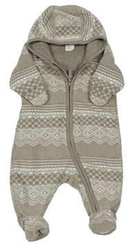 Šedohnědo-bílá vzorovaná fleecová podšitá kombinéza s kapucí H&M