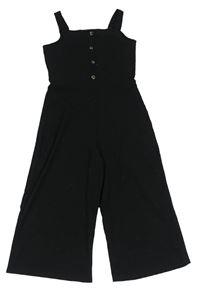 Černý žebrovaný kalhotový culottes overal s knoflíky PRIMARK