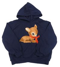 Tmavomodrá mikina se srnkou a kapucí H&M