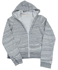 Šedo-bílá melírovaná propínací crop mikina se srdíčkem a kapucí H&M