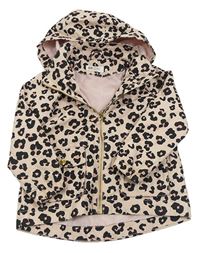 Světlepudrovo/růžovo-černá vzorovaná plátěná jarní bunda s odepínací kapucí H&M
