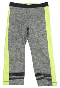 Šedo-černo-neonově zelené melírované capri sportovní legíny s pruhy a nápisy H&M