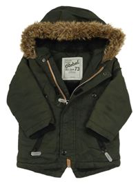Khaki šusťáková pod/zimní parka s kapucí s kožešinou Rebel