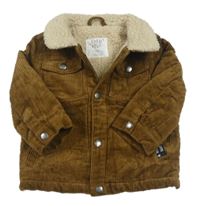 Hnědá mašestrová zateplená bunda s huňatým límečkem F&F