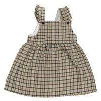 Smetanovo-černo-hnědo-světlerůžové kostkované vlněné šaty s volánky zn. F&F