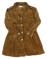 Hnědé manšestrové propínací košilové šaty ZARA