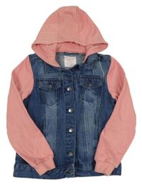 Modrá riflová bunda s růžovými teplákovými rukávy a kapucí zn. Pepperts!