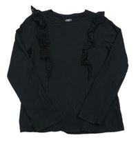 Černé triko s volánky s madeirou F&F