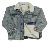 Modrá šisovaná riflová zateplená bunda s huňatým límečkem PRIMARK