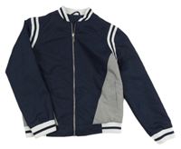 Tmavomodro-šedý šusťákový jarní bomber s pruhy RIVER ISLAND