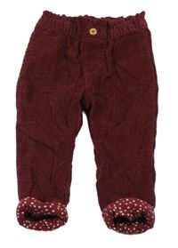 Vínové paper bag podšité manšestráky s puntíky lupilu