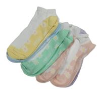 5x - Bílo/barevné kotníčkové ponožky s květy