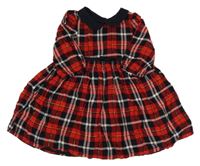 Červeno-černo-bílo-zlaté kostkované šaty s mašličkou a límečkem George