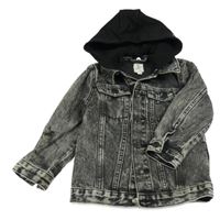 Černá plísňová riflová bunda s límečkem a odepínací kapucí RIVER ISLAN