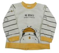 Bílo-tmavohnědo/žlutá pruhovaná sametová mikina s kravičkou Chicco