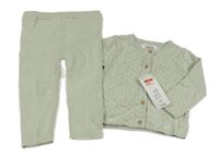 Nové - 2Set - Světleolivový perforovaný propínací svetr + žebrované kamaše F&F