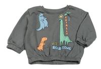 Tmavošedá mikina s dinosaury a palmou PRIMARK