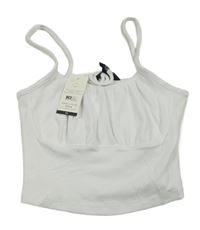 Nové - bílý žebrovaný crop top s mašlí New Look