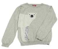 Světlešedý melírovaný svetr s ledním medvídkem s flitry YD