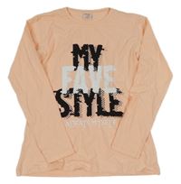 Světlebroskvové triko s nápisy 