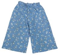 Modré vzorované paper bag široké crop kalhoty s kytičkami PRIMARK