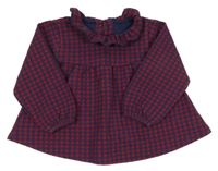 Tmavomodro/červená kostkovaná šatová tunika s volánkem George