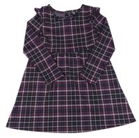 Černo-purpurovo-starorůžovo-modrozelené kostkované šaty s volánky Y.F.K.