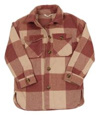Vínovostarorůžovo-pudrový kostkovaný vlněný košilový kabát H&M