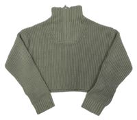 Khaki žebrovaný pletený crop svetr New Look