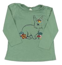 Zelené triko s králíčkem s kytičkami 