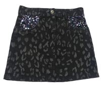 Černá riflová sukně s leopardím vzorem a flitry Nutmeg