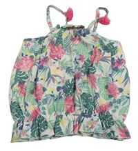 Bílo-zelený květovaný crop top s listy zn. George