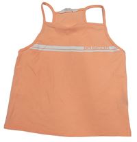 Neonově oranžový top s pruhy a nápisem H&M
