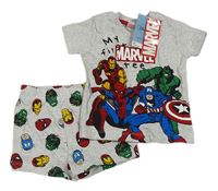 2set - Světlešedé melírované tričko s Avengers + kraťasy Matalan