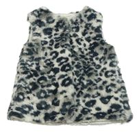 Bílo-šedo-černá kožešinová podšitá vesta s leopardím vzorem M&S