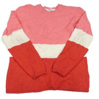 Růžovo-červeno-smetanový vlněný svetr H&M