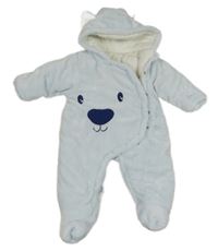 Světlemodrá chlupatá zateplená kombinéza s čumákem a kapucí