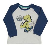 Nové - Bílo-tmavomodré triko s dinosaurem Matalan