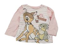 Bílo-růžové pruhované triko s Bambim a Thumperem Nutmeg