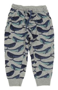 Šedé melírované tepláky s velrybami H&M