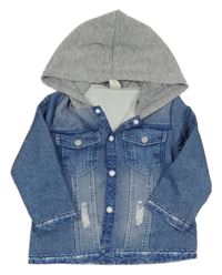 Modro-šedá lehká bunda riflového vzhledu s kapucí Shein