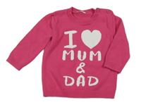 Fuchsiový svetr s nápisem a srdcem Benetton