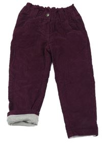 Vínové manšestrové podšité kalhoty Pocopiano